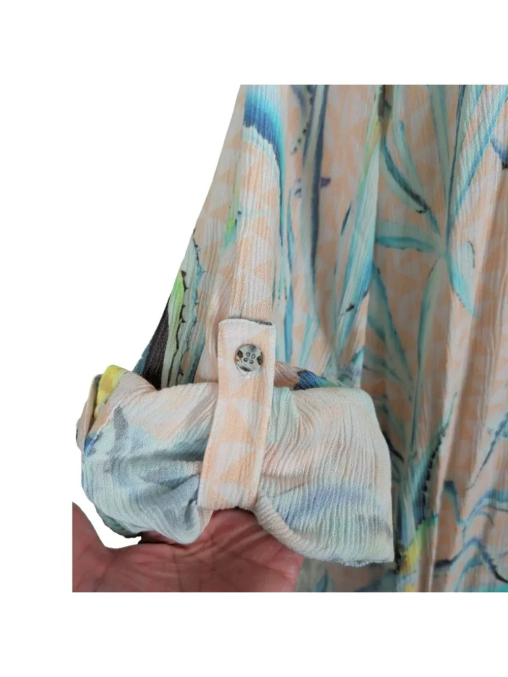 Mara Hoffman Swim Cover Up Dress L Peach Abstract Button Front Tunic Boho Resort